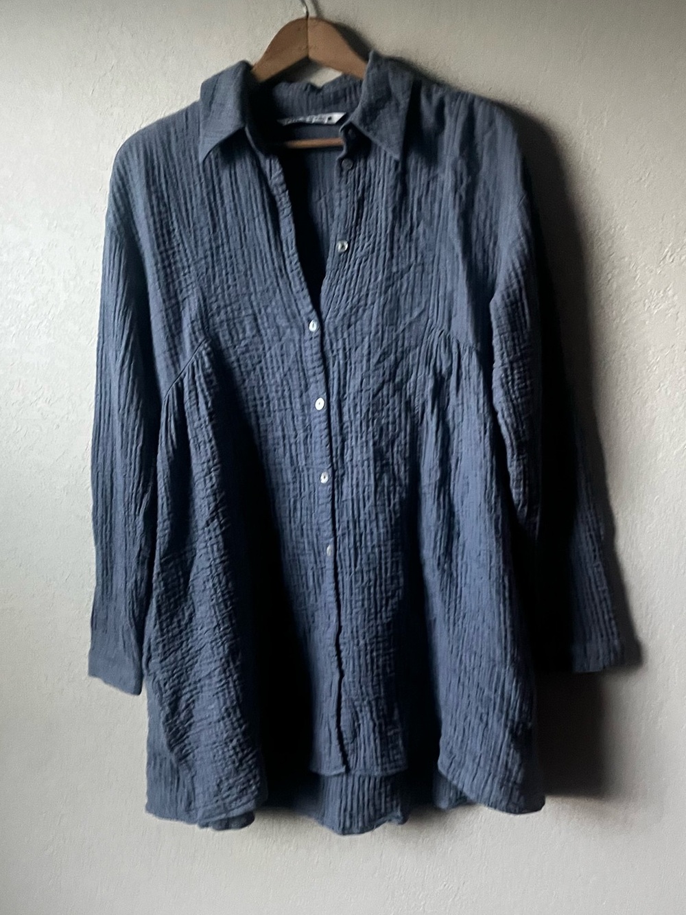 ZARA Cotton Gauze Shirt Dress in Slate Blue